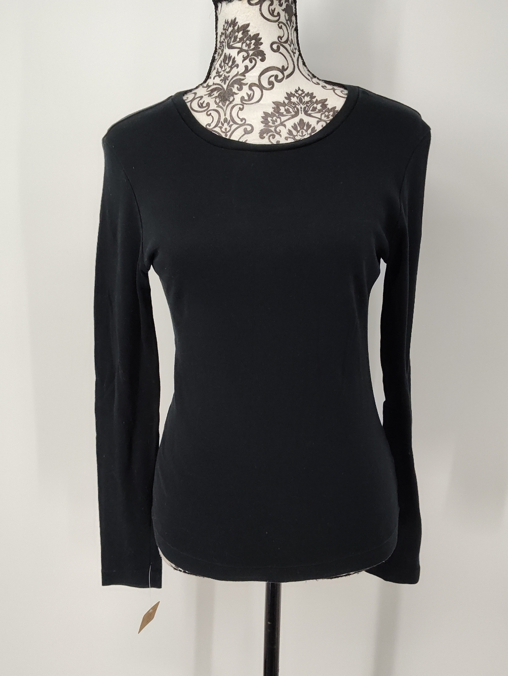 Banana Republic Black Long-Sleeve Cotton Crewneck Top Women's Medium